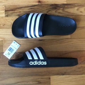 Adidas Sandal Slide size 12 black & white stripe comfort Adilette Shower NWT